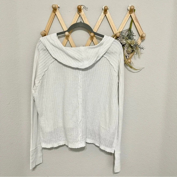 Free People Waffle Ivory Cowl Neck Longsleeve Thermal Top XS - Picture 3 of 6